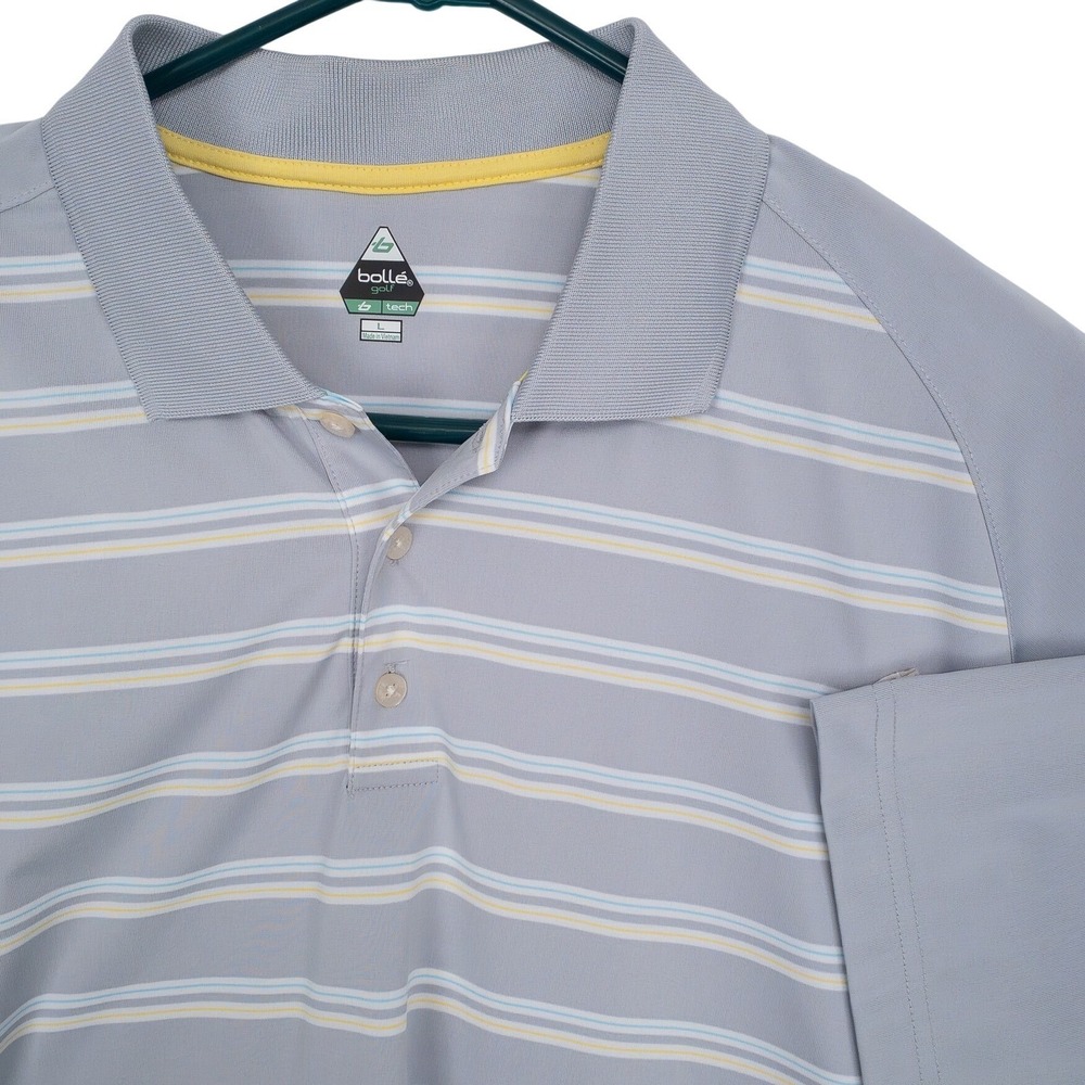 Bolle Golf Polo Shirt Mens Large Grey Striped Tech Performance Polyester Blend